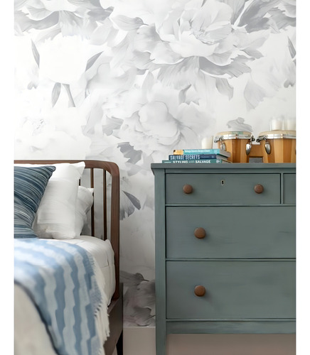 Wallpaper Vinil Para Parede Moderno Flores Minimalistas Gris Color Rosas Gris
