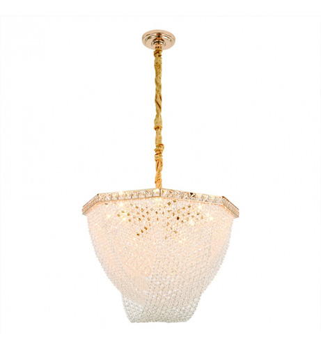 Pendente Lustre 50x40cm Metal Cristal Dourado Sindora Dcd04113 110v/220v