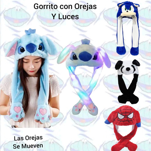 Gorros Kawaii Con Luces / Stitch / Sonic / Spiderman / Panda