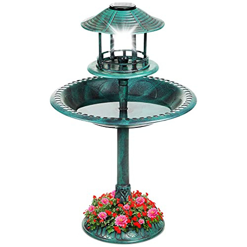 Solar Outdoor Bird Bath Vintage Resin Pedestal Fountain...