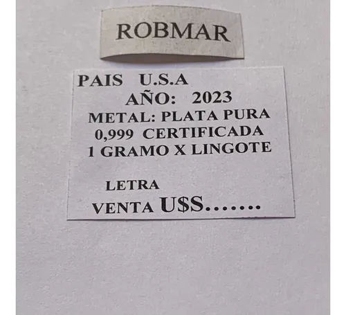 Robmar-lingote De 1 Gramo. Plata Pura 24k-0.999 Y Letra C