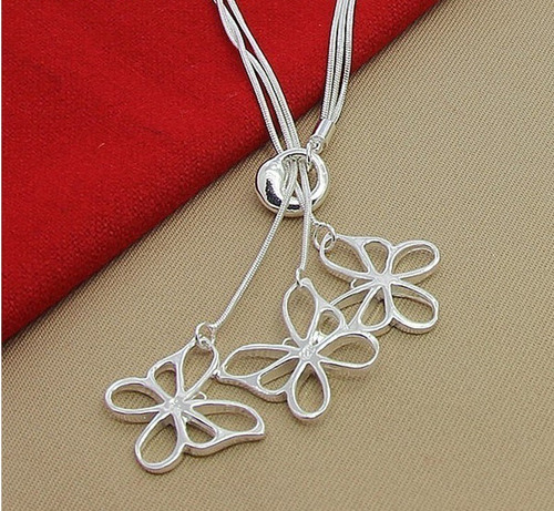 Collar Tres Cadenas De Serpientes Dije De Mariposas - Plata