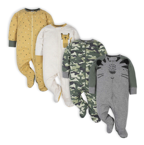 Gerber Baby Boys '4 Pack Sleep 'n Play Footie, Gris Tigre, R