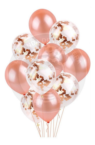 Set 24 Globo Latex Perlado Confetti Metalizado Rosa Gold
