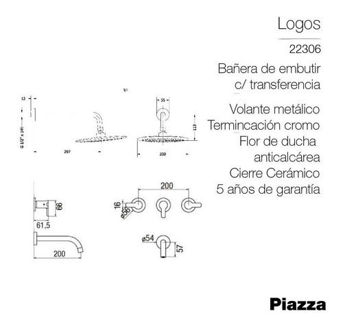 Imagen 5 de 8 de Set Ducha De Embutir C/transf + Grif Lavatorio Mesada Piazza