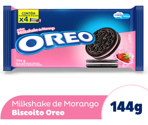 Imagem 1 de 8 de Biscoito Recheado Oreo Milkshake De Morango Multipack 144g
