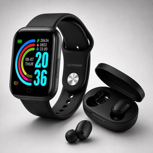 Smartwatch Relógio Inteligente Digital Eletromind Masculino Feminino Fone De Ouvido Sem Fio Bluetooth Preto