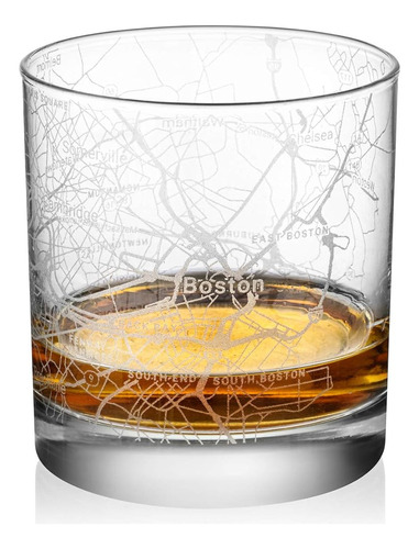Rocks Whiskey Old Fashioned 11oz Glass Urban City Map Boston