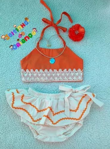 Fantasia Roupa Romper Conjunto Moana Baby Festa Infantil