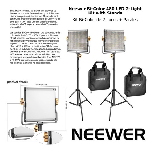 Neewer Bi-color 480 Led Kit De Luces Con Parales