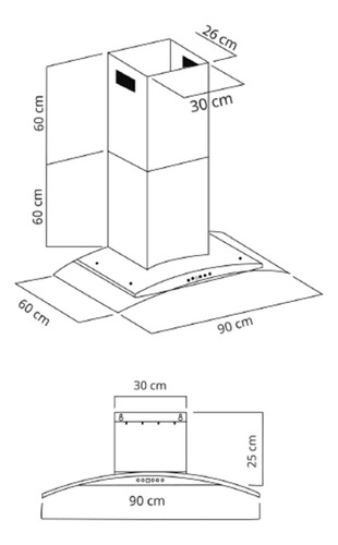 Campana De Isla Kutchen Kci90890 90 Cm Cristal Curvon Inox. Gris