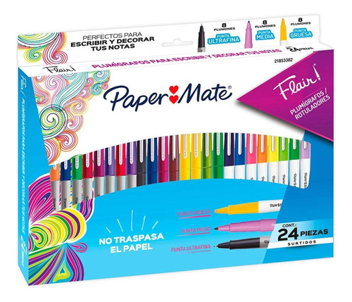 Set De Plumígrafos Paper Mate Flair 24 Pza Gruesa-media-fina Color Del Trazo Colores