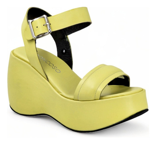 Sandalias Premium De Mujer Troncoso 554 Cuero Amarillo Lima