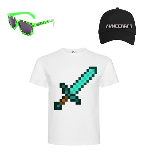 Polera Algodon Niños Jockey Lentes Minecraft Espada