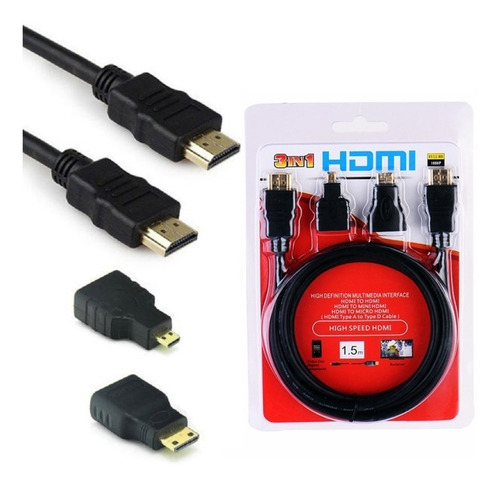 Cable Hdmi A Hdmi + Micro Hdmi + Mini Hdmi 3 En 1 Full Hd