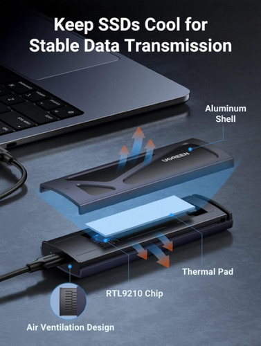 Case Gaveta Externa Para Ssd Ugreen M.2 Nvme 10gbps C/ Cabos