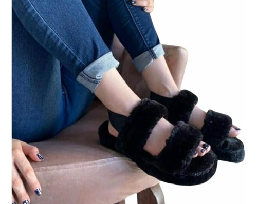 Pantufla Huarache Negro Calientitas Dama