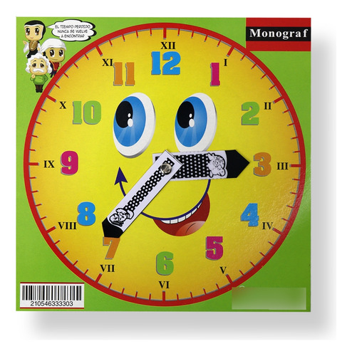 1 Reloj Escolar Didáctico De Cartón Chico 18 Cm