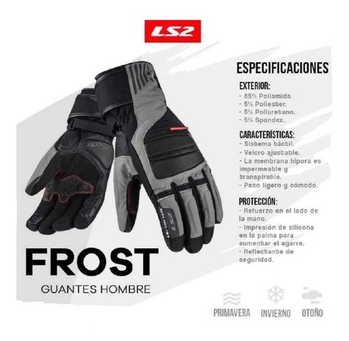 Guante Ls2 Frost Termico Cuero Cordura Con Dedo Limpia Visor