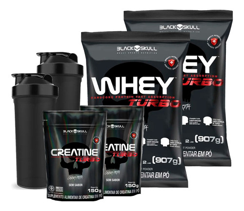 2x Whey Turbo 900g + 2x Creatina Turbo 150g - Blackskull Sabor Baunilha