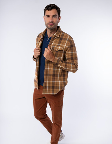 Camisa De Franela A Cuadros Con Bolsillos Para Hombre 