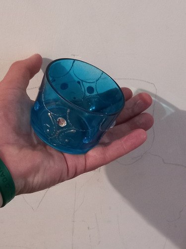 Imagem 2 de 5 de Castiçal Porta Vela Vidro Decorado Azul Lindo+brinde