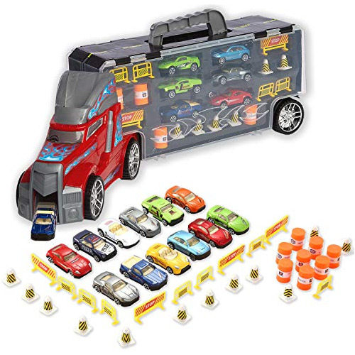 21 Transport Car Carrier Toy Truck Incluye 12 Diecast T...