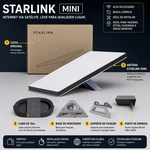 Kit Starlink Mini Branco Wifi Satélite Alta Velocidade