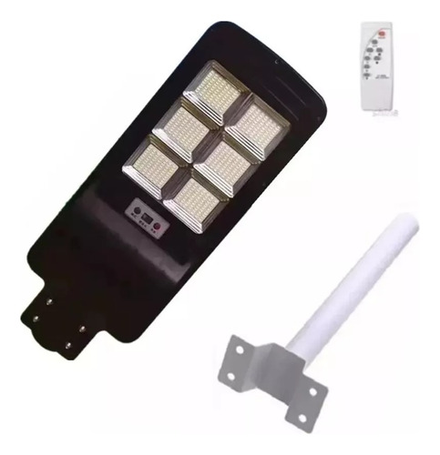 Foco Solar Led Exterior Lupa Luminaria + Poste Y Sensor 200w Carcasa Negro Luz Blanco Frío