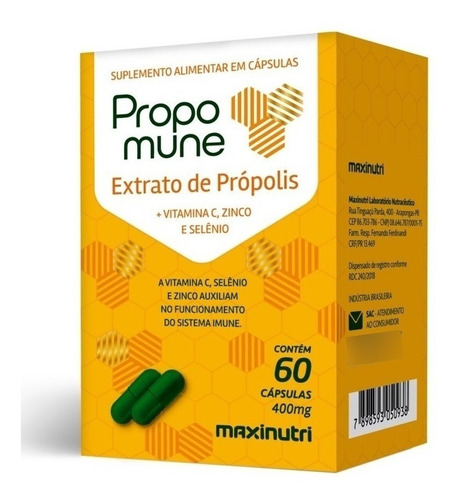 Suplemento Propomune Extrato Própolis Maxinutri 60 Cápsulas