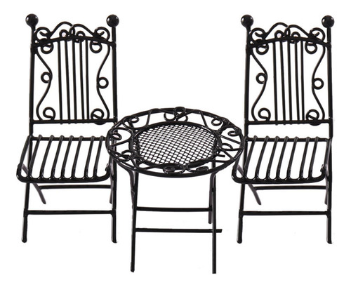 Juego De Mesa De Jardín De Hadas Para Casa De Silla Negra