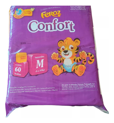 Fralda Infantil Feroz Confort Basic M Com 60 Unidades