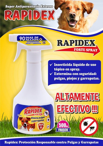Antipulgas Rapidex 500ml Para Mascotas Perros Y Gatos.