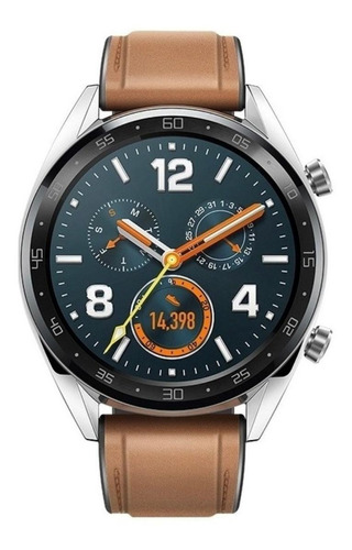 Huawei Watch GT Classic 1.39" caja 46mm de  acero inoxidable stainless steel, malla  saddle brown de  cuero y silicona FTN-B19