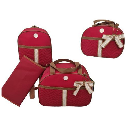 Bolsa Maternidade Bebê Kit 4 Peças Trocador Red Impermeável