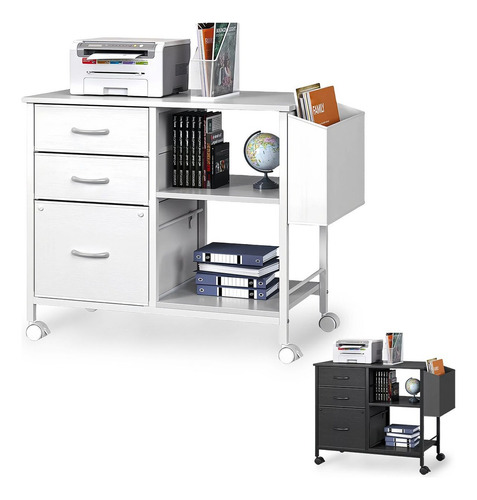 Archivero De Organizador Minimalista Con 3 Cajones Y Ruedas Blanco