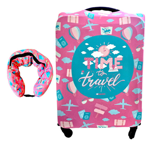 Kit Funda Cubre Valija Grande + Cuello Guarda Ropa Almohada Travel