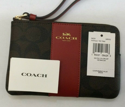 Wrislet Coach Para Dama Color Marrón Con Rojo Signature Marrón Signature Detalle Rojo 58035 Signature
