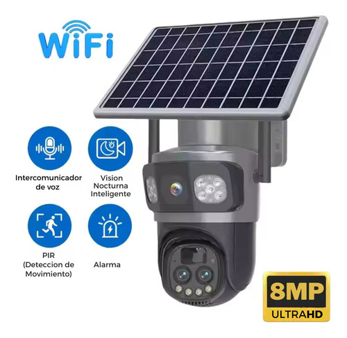 Camara Solar V380 3 Lentes 10x Zoom 8mp Ptz Ia Wifi Negro