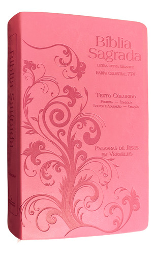 Biblia Rc Com Harpa 774 Hinos Letra Extra Gigante Texto Colorido Capa Luxo Rosa Claro Com Indice Lateral