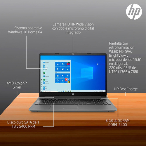 Imagen 7 de 10 de Notebook Hp 15-gw0004la Amd Athlon Silver 3050u 8gb 1tb Hdd
