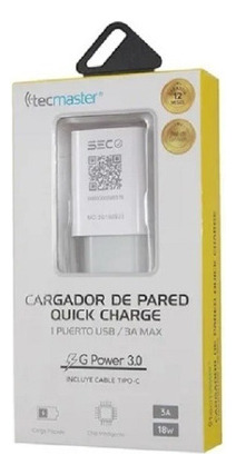 Cargadorde  Pared  Rápida Quick Charge Color Tecmaster  B12