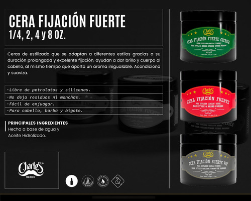Charle´s Cera Fijación Fuerte 4 Oz Para Cabello Y Barba