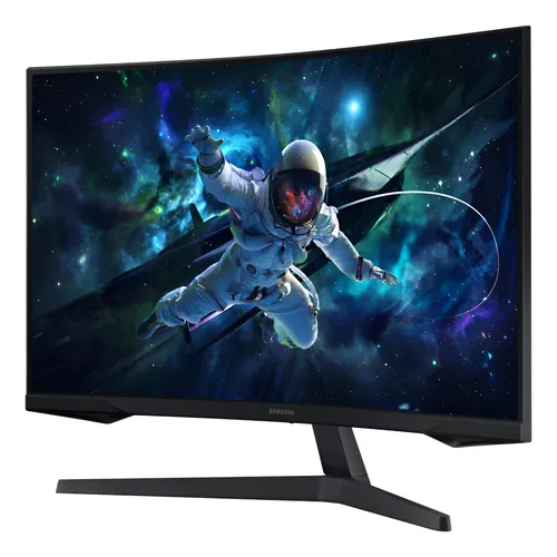 Monitor Gamer Samsung Odyssey G5 de 32 polegadas com tela curva exibindo imagem de astronauta no espaço