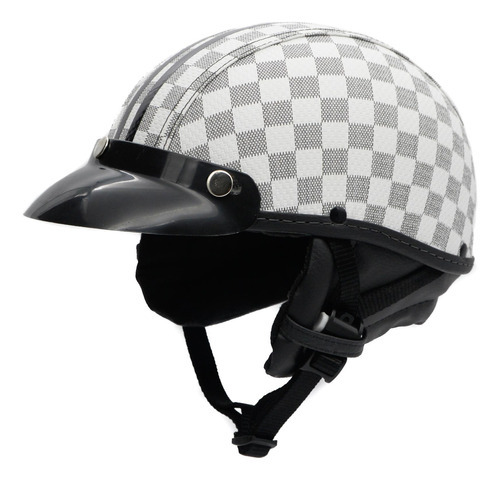 Capacete Coquinho Scooter Moto Elétrica Bike Xadrez Couro