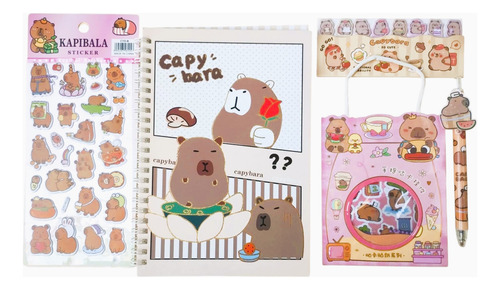 Capybara Box (incl. Caja) Set Papelería: Libreta Stickers...
