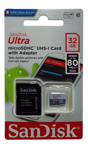 Memoria Micro Sd Hc Sandisk 32gb Clase 10 Original Sellado