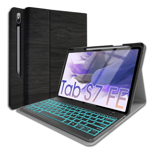 Funda Teclado Negro Luces Para Samsung Galaxy Tab S7 Fe