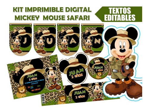 Kit Imprimible Mickey Mouse Safari Selva Texto Editable