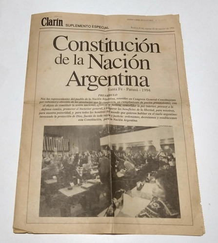 Clarín Suplemento Especial Constitución Argentina- 23/8/1994